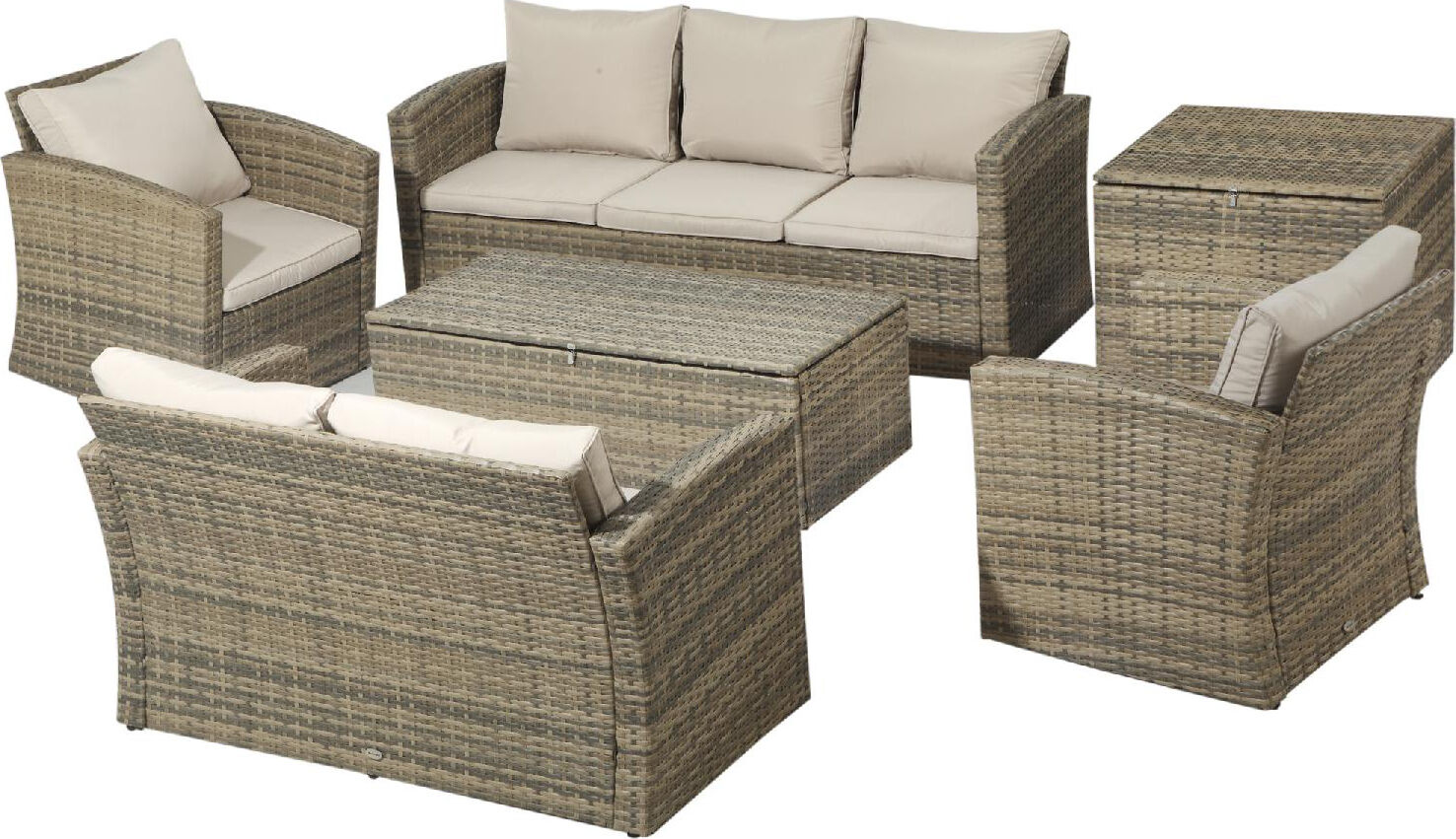 dechome 120gd860 set mobili da giardino 6 pezzi in rattan con divani poltrone e tavoli contenitore beige - 120gd860