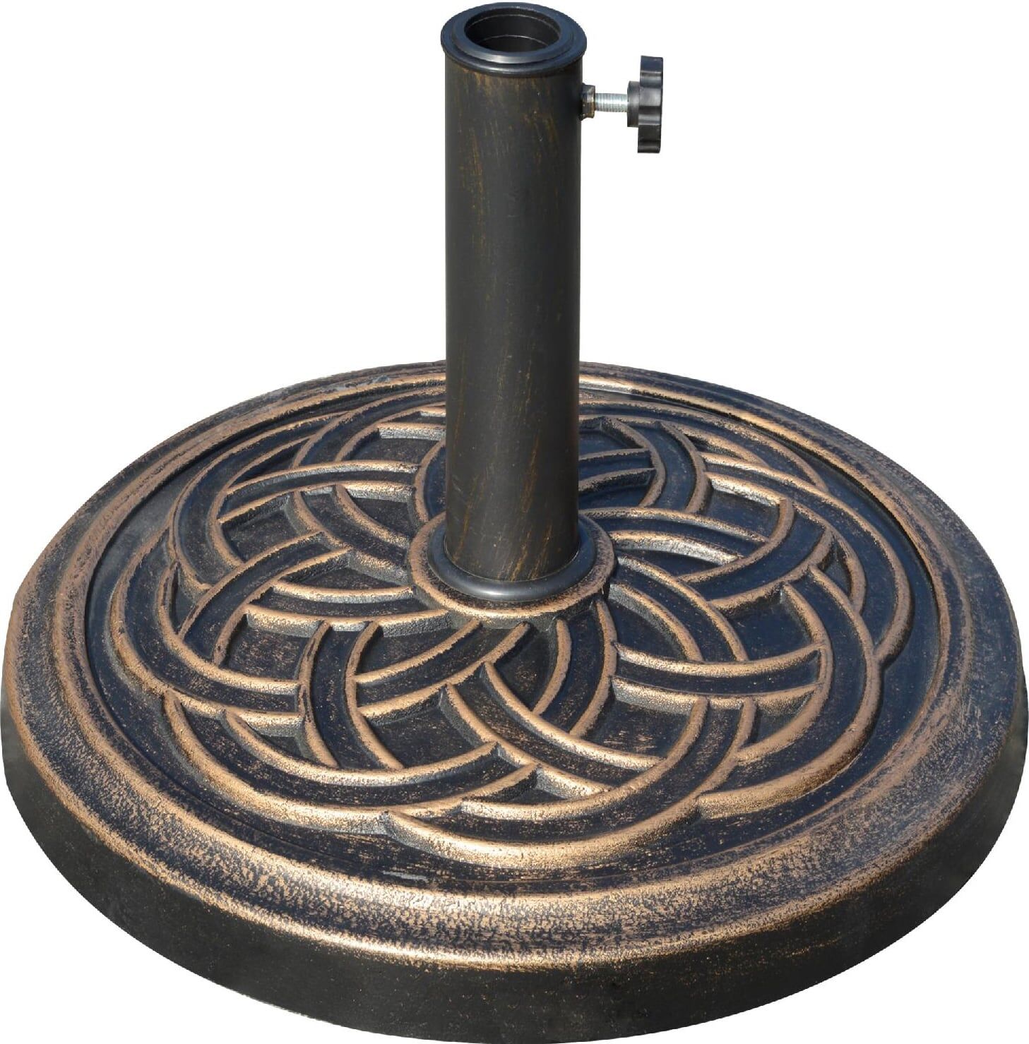 dechome 19084d base per ombrellone rotonda da 12kg in resina con decorazione per pali da 38mm e 48mm Ø45x33cm bronzo - 19084d