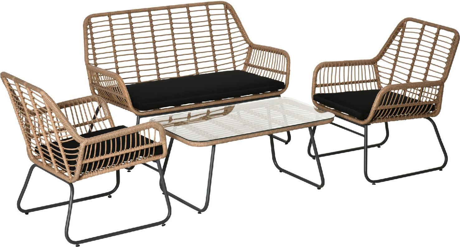 dechome 202860 set mobili da giardino in rattan pe con 2 poltrone divanetto e tavolino con ripiano in vetro - 202860