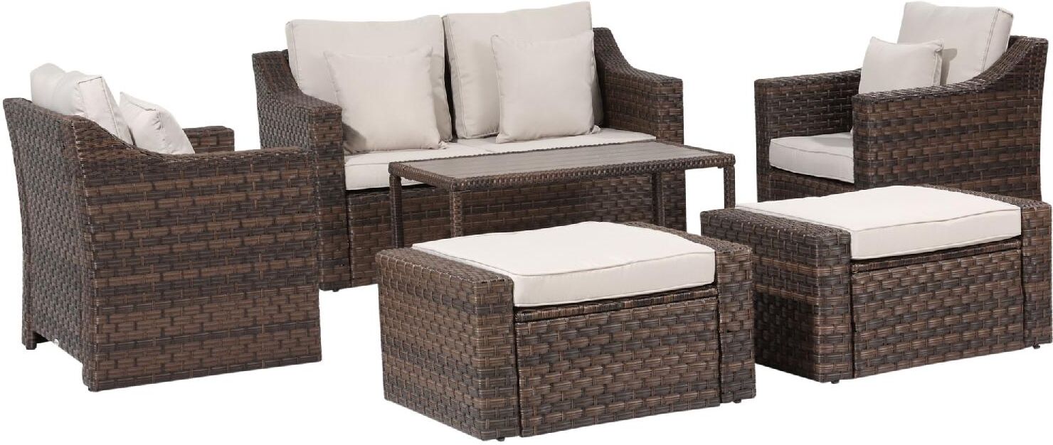 dechome 206860 salotto da esterni in rattan set 6 pz con divanetto da giardino poltrone e tavolino marrone - 206860