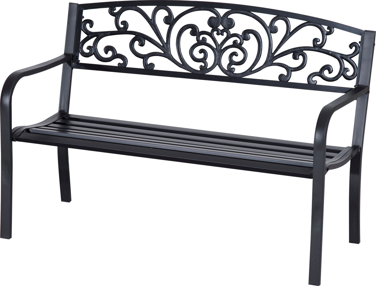 dechome 36840 panchina da giardino in metallo con schienale decorato 127x60x87 cm colore nero - 36840