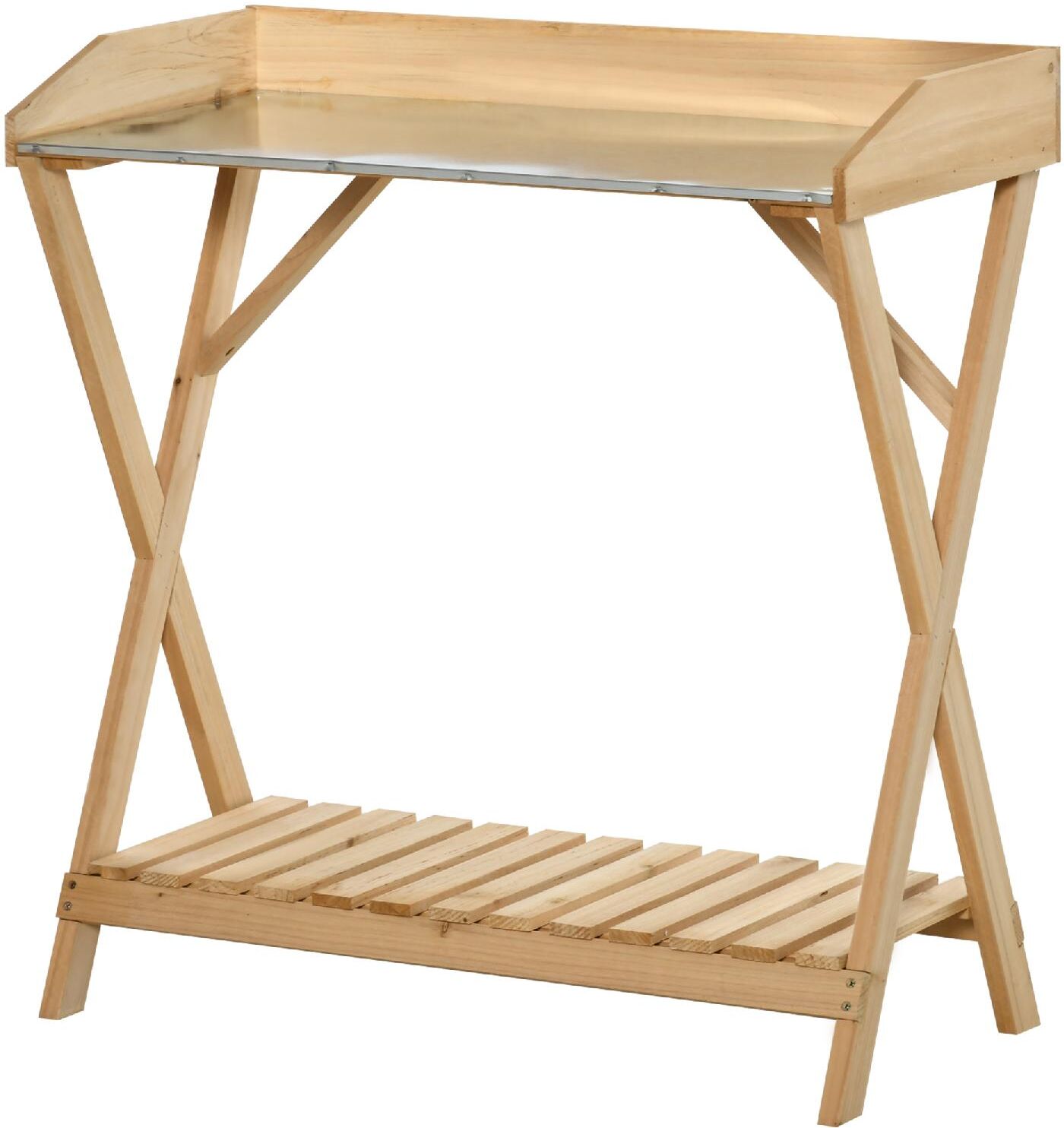 dechome 668845 tavolino da giardino esterno rettangolare in legno con piano in metallo 80x40x84 cm - 668845