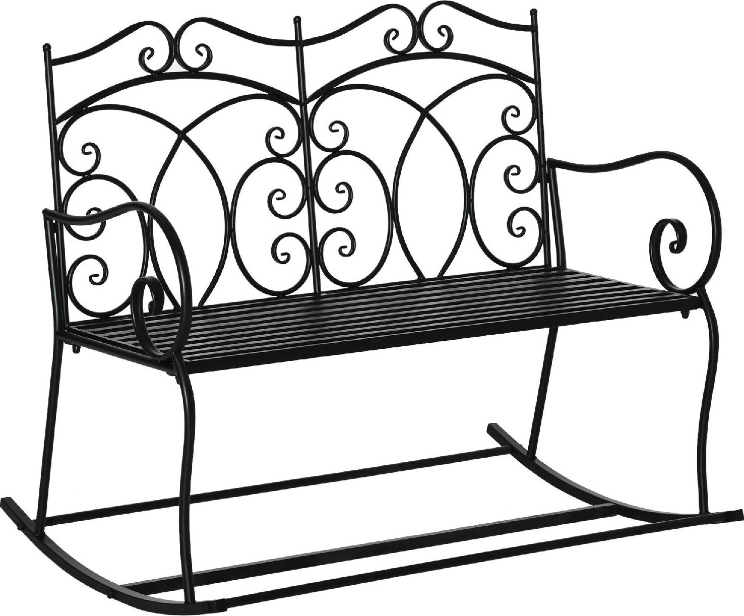 dechome 68384b dondolo da giardino sedia a dondolo 2 posti in metallo elegante con schienale decorato 102x74.5x78 cm colore nero - 68384b