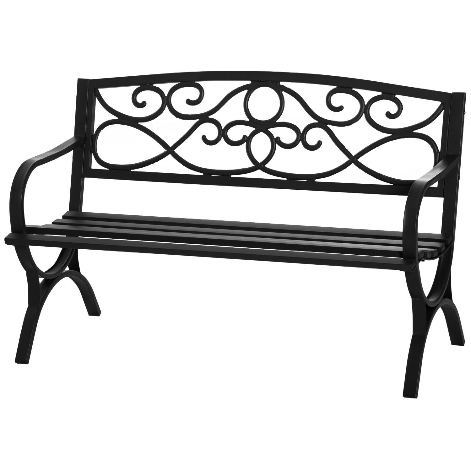 dechome 75284b panchina da giardino in acciaio e ghisa 2 posti con braccioli e decorazione 128x58.5x85 cm colore nero - 75284b