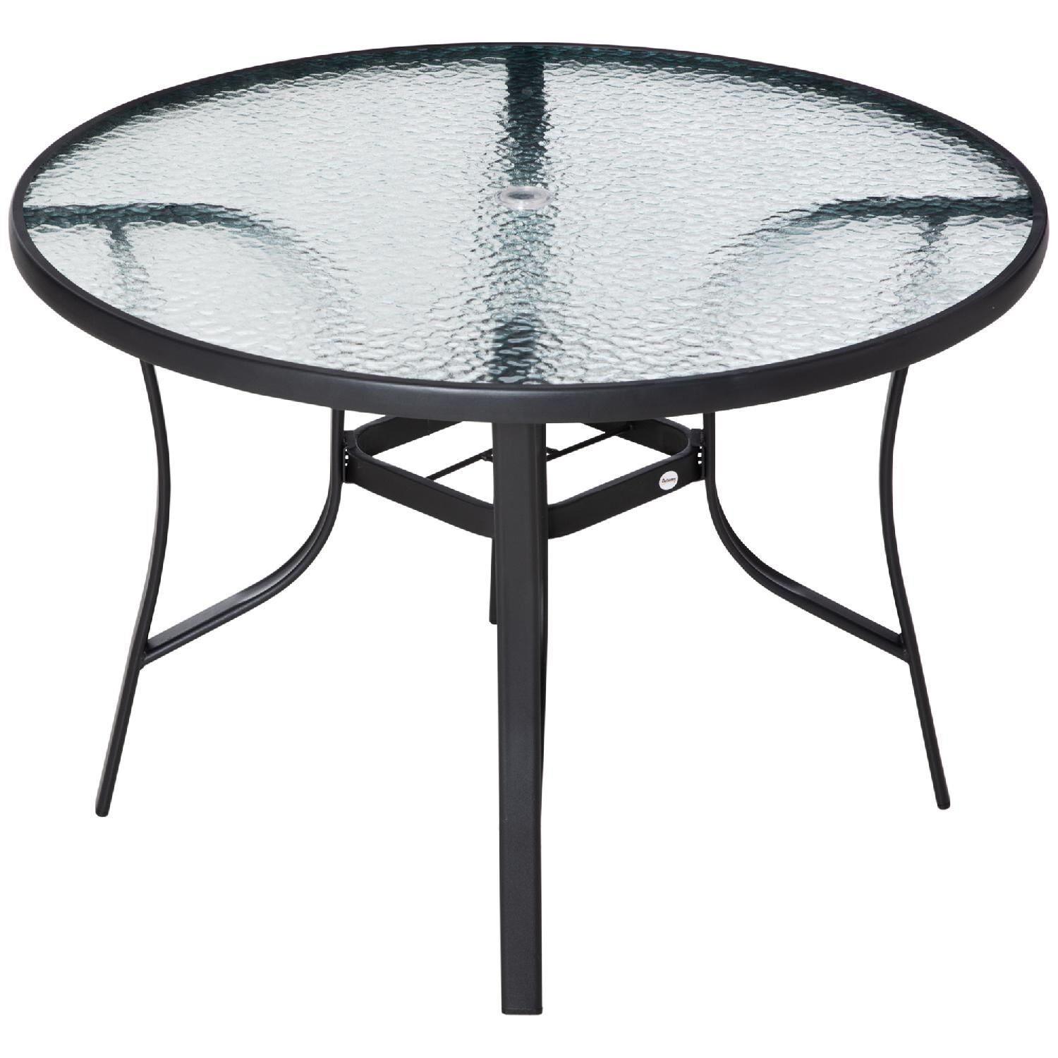 dechome 77784b tavolo da giardino rotondo in acciaio e vetro Ø 106.5x71 cm con foro per ombrellone colore nero - 77784b