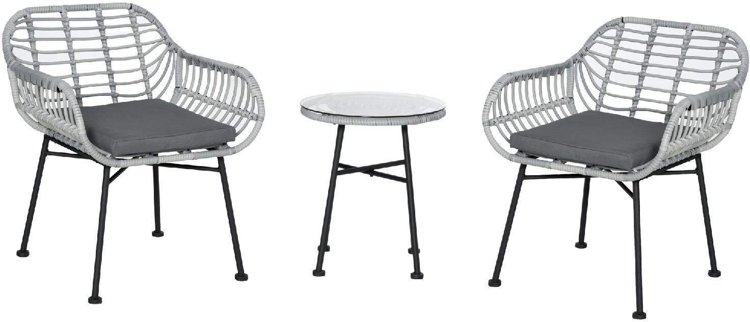 dechome 85863 set mobili da giardino in rattan pe con 2 sedie e tavolino con ripiano in vetro grigio - 85863