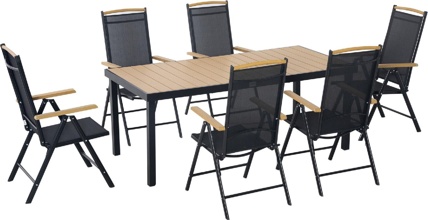 dechome 92384b tavolo da giardino rettangolare in plastica e alluminio 190x90x74 cm + 6 sedie pieghevoli in textilene 44x45 cm