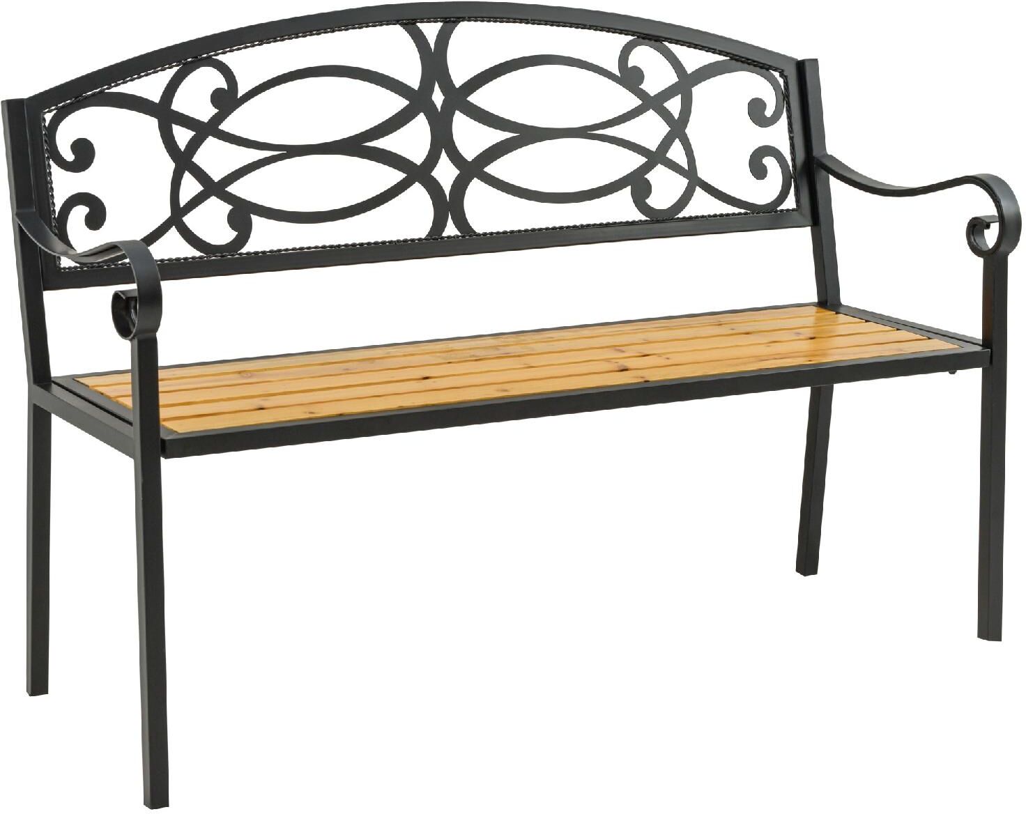 dechome 97684b panchina da giardino in legno e metallo 2 posti schienale decorato e braccioli 127x52x88c m colore nero - 97684b