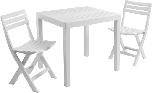 ipae-progarden clubwh tavolino da giardino esterno rettangolare in resina 78x65x72h cm + 2 sedie pieghevoli colore bianco - club