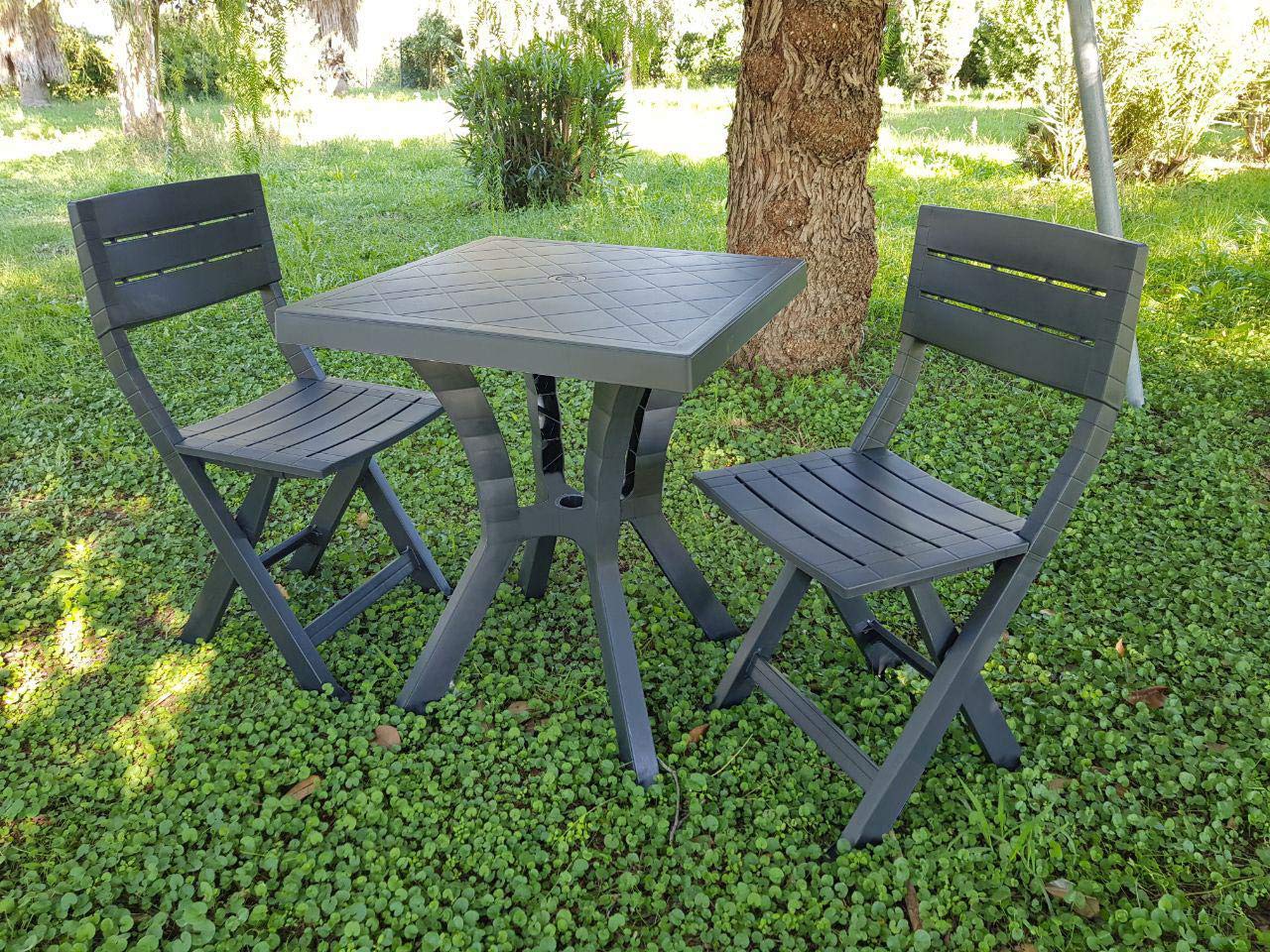 dimaplast2000 duetto-a tavolino da giardino esterno quadrato 60x60x70h cm + 2 sedie colore antracite - duetto