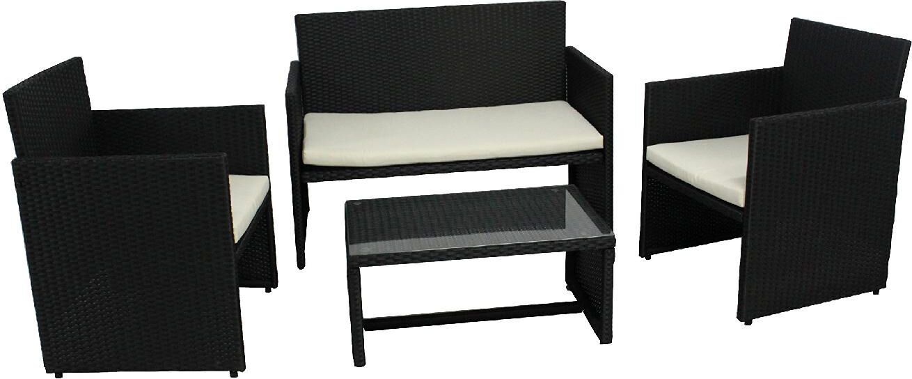 garden friend s1383022 set da giardino salotto da giardino effetto rattan salottino da esterno completo 4 pezzi: divano, poltrone, tavolino e cuscini colore nero - s1383022 valencia black