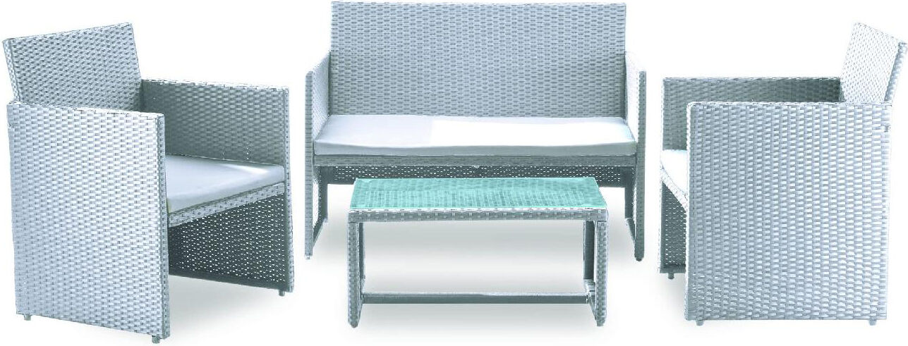 garden friend s1383023 set da giardino salotto da giardino effetto rattan salottino da esterno completo 4 pezzi: divano, poltrone, tavolino e cuscini colore bianco / grigio - s1383023 valencia white