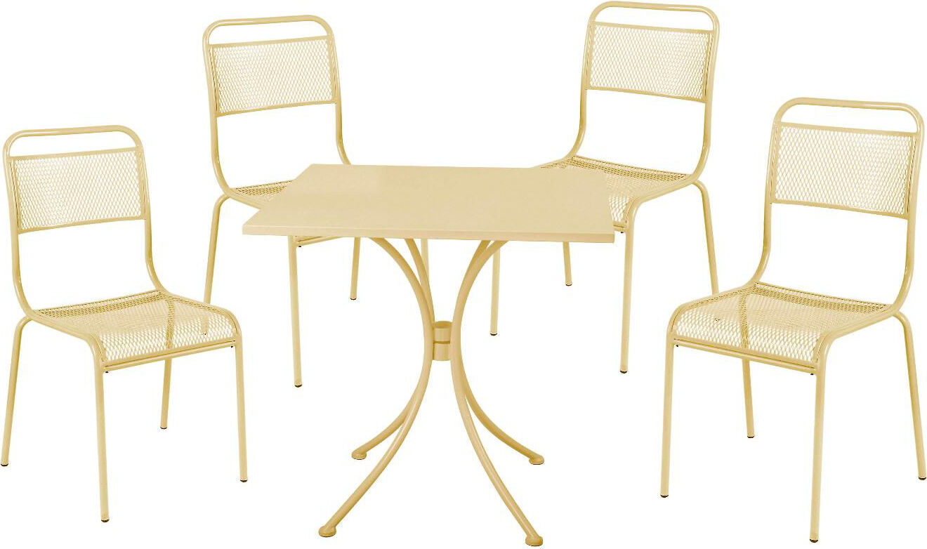 garden friend s1007663 tavolino da giardino esterno quadrato in acciaio 70x70x72h cm + 4 sedie impilabili colore crema - s1007663 ocean cream