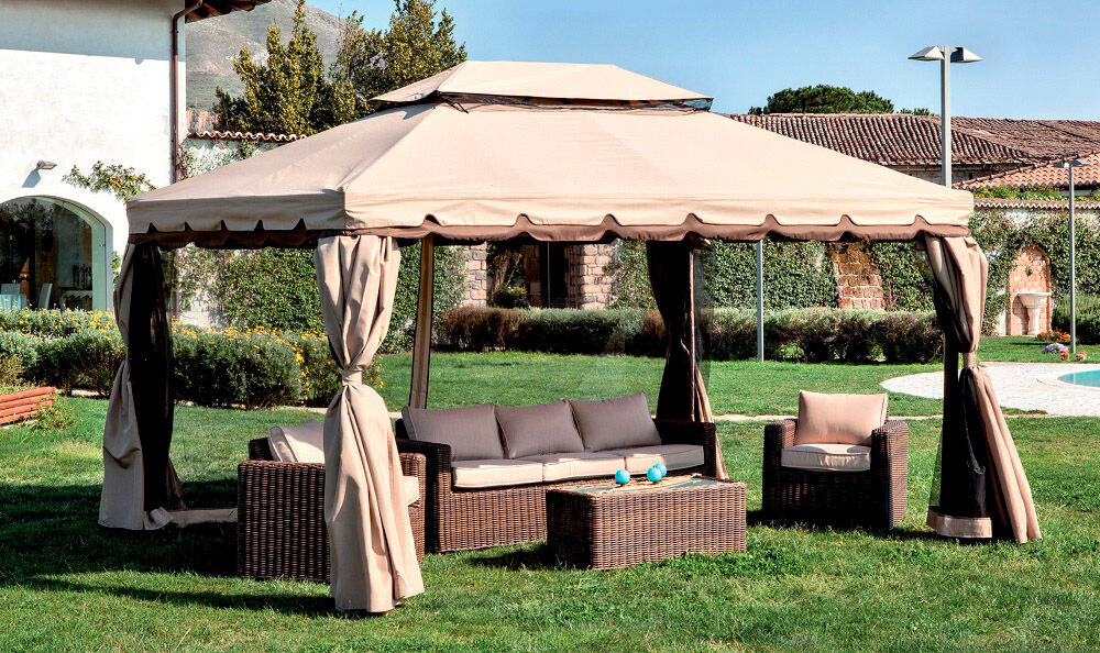 giardini del re adventure 3x4 gazebo giardino 3x4 mt in alluminio zanzariera teli laterali e copertura top in poliestere 250 g/mq - adventure