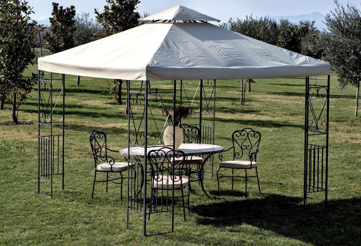 giardini del re yf-3133b gazebo giardino 3x3 mt in acciaio con copertura top in poliestere 220 g/mq e pannelli laterali decorati - tyf-3133b