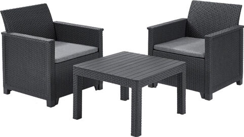 keter emmabalconyantr set da giardino salotto da giardino in resina effetto rattan salottino da esterno completo 3 pezzi: 2 poltrone, tavolino e cuscini - emma balcony