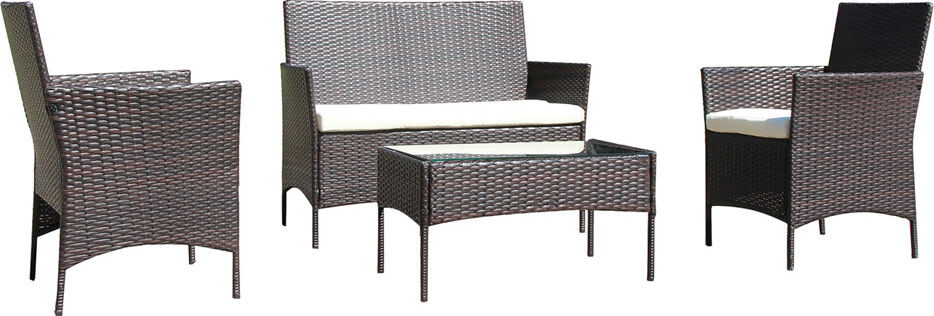 lif sm-630 tavolo e sedie da giardino set tavolo rettangolare con 2 sedie e panca 2 posti polyrattan colore marrone - sm-630 berenice