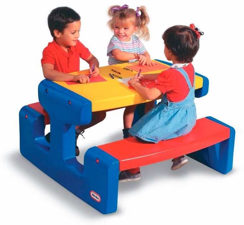 little tikes 9004668 tavolino da giardino per bambini da pic-nic in plastica colore rosso/blu/giallo - 9004668