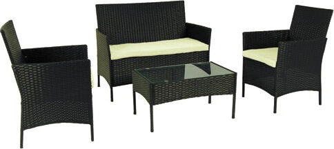 meg panama set da giardino salotto da giardino in resina effetto rattan salottino da esterno completo 4 pezzi: divano, 2 poltrone, tavolino e cuscini - panama