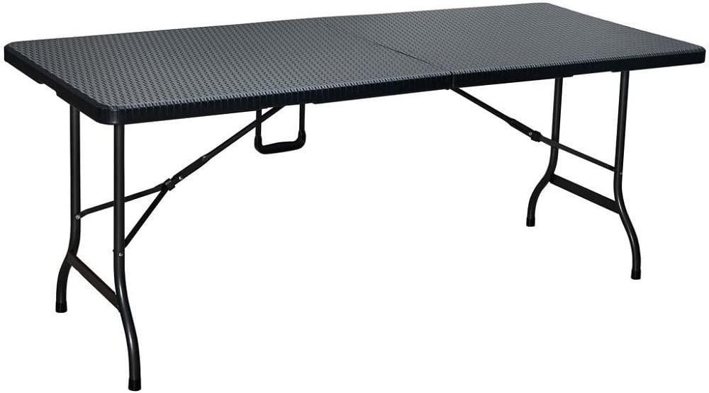 nbrand 47 tavolo da giardino pieghevole richiudibile rettangolare in acciaio e polyrattan 180x75x72h cm colore nero - levantebk