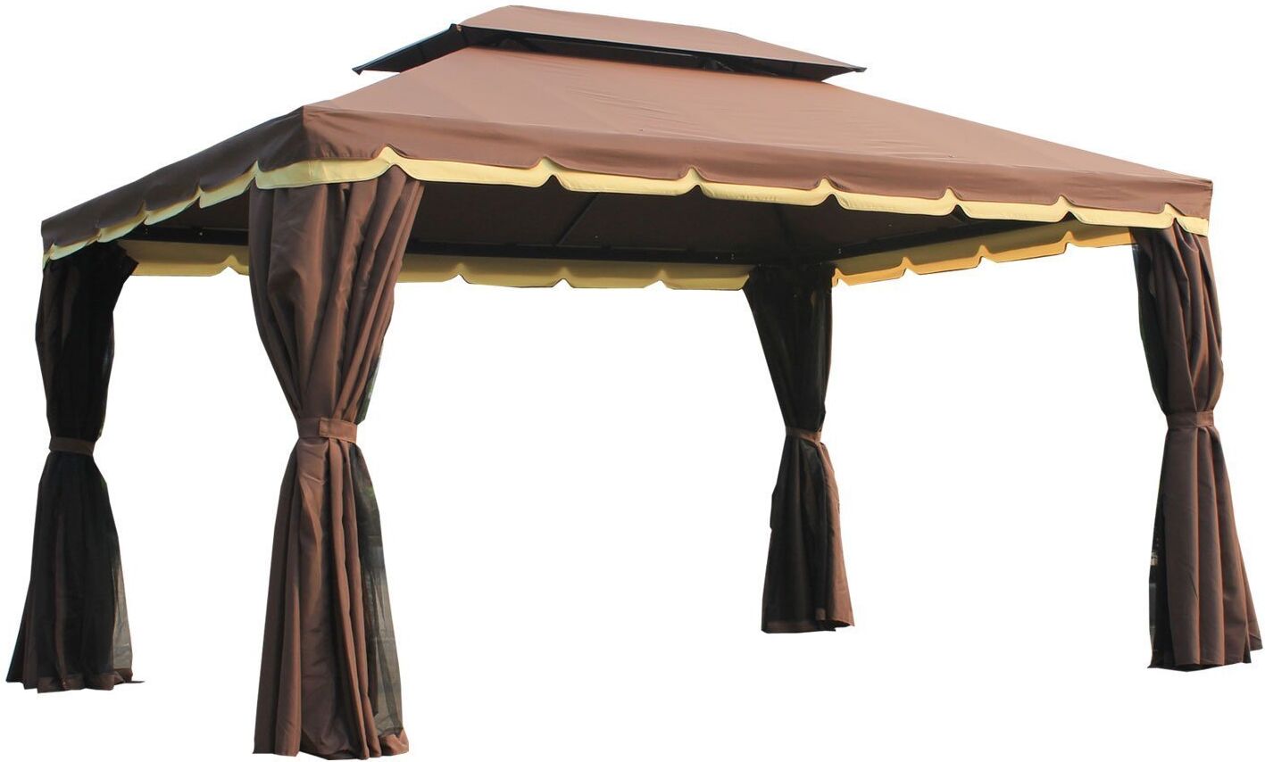 vivagarden 10875 gazebo giardino 3x4 mt in alluminio doppio tetto e zanzariera in poliestere colore caffe - 10875