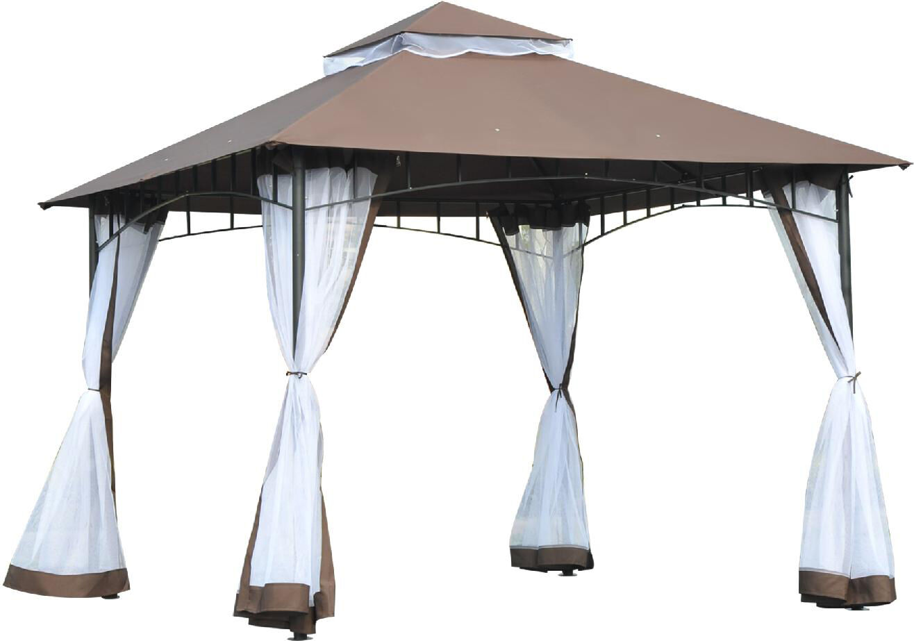 vivagarden 010c gazebo giardino 3x3 mt in metallo con zanzariera tetto a 2 livelli in poliestere colore marrone - 010c