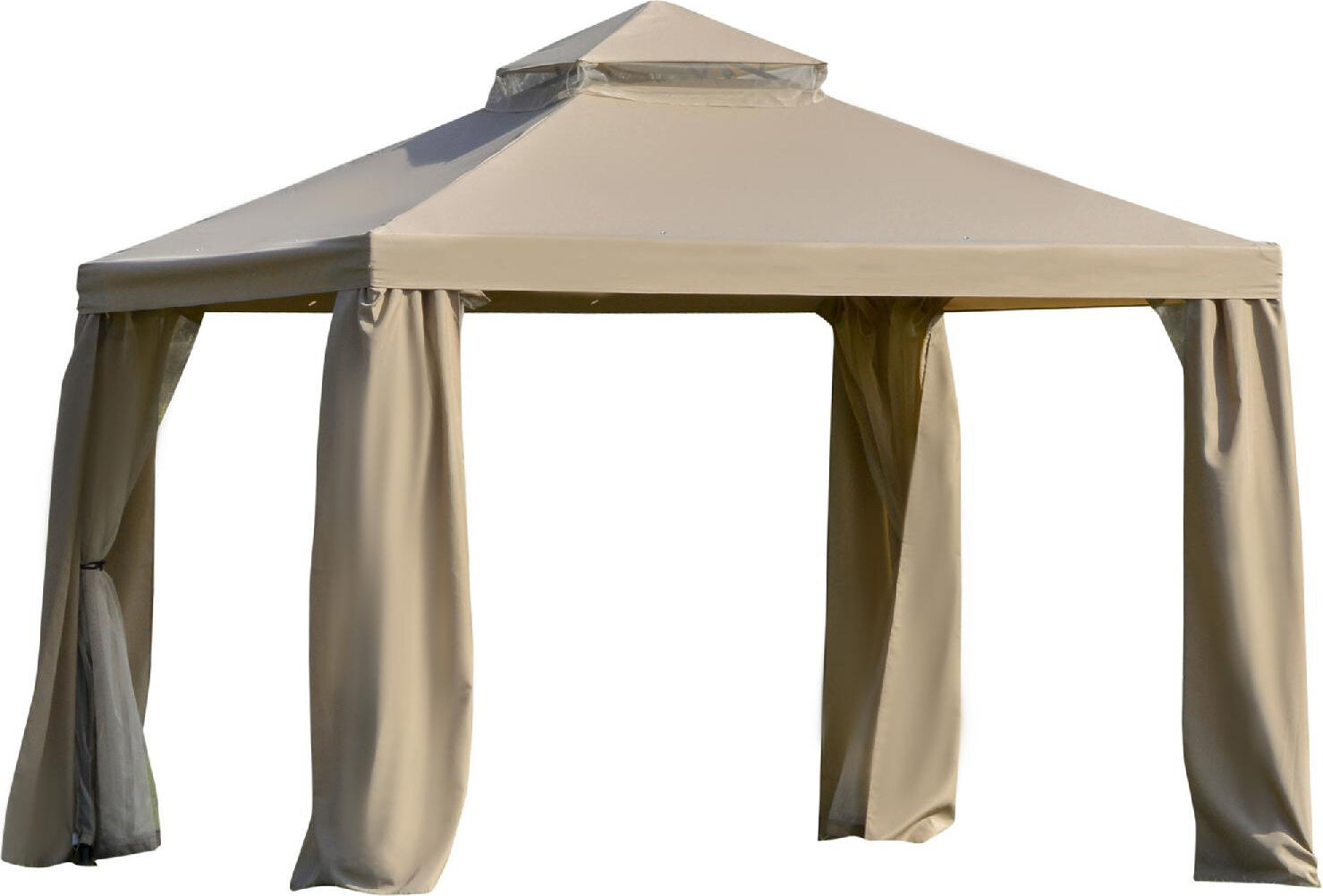 vivagarden 18584c gazebo giardino 3x3 mt in metallo con zanzariera e tetto a 2 livelli in poliestere colore cachi - 18584c