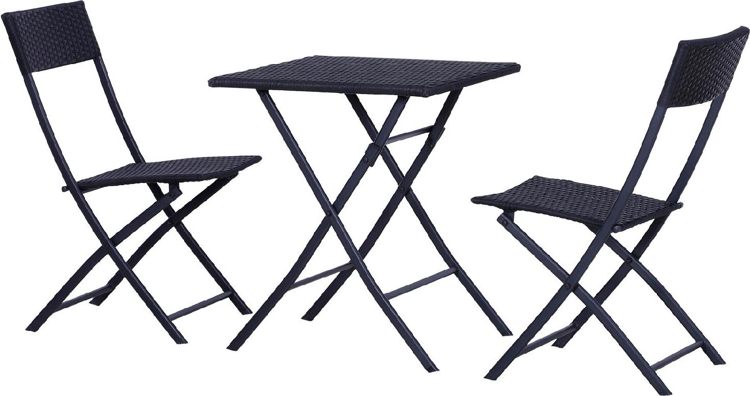 vivagarden 841053 tavolino da giardino esterno pieghevole quadrato in ferro e polyrattan + 2 sedie pieghevoli colore nero - 841053