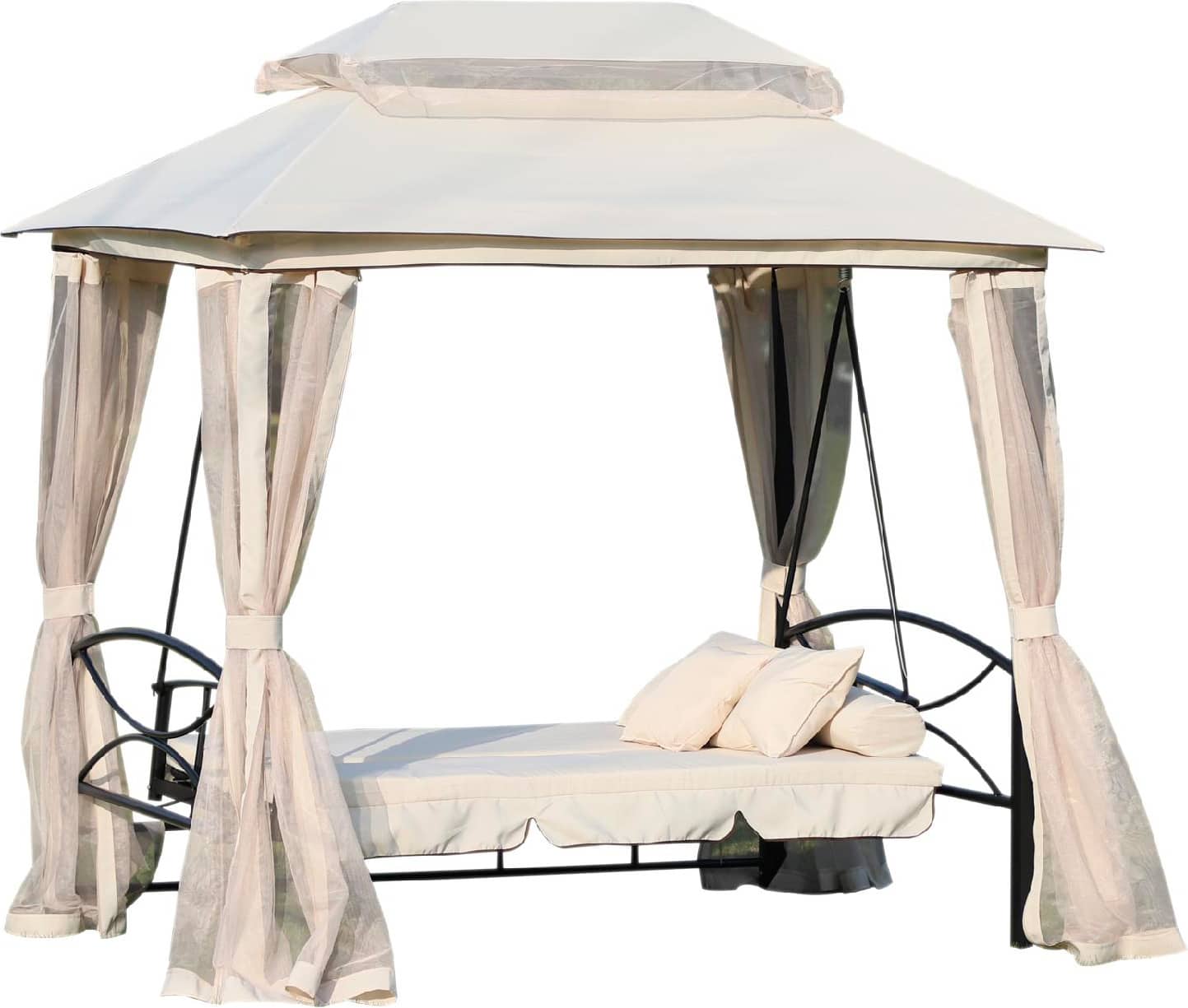 vivagarden 84a10d gazebo giardino con dondolo da giardino 3 posti convertibile in lettino zanzariera colore beige - 84a10d