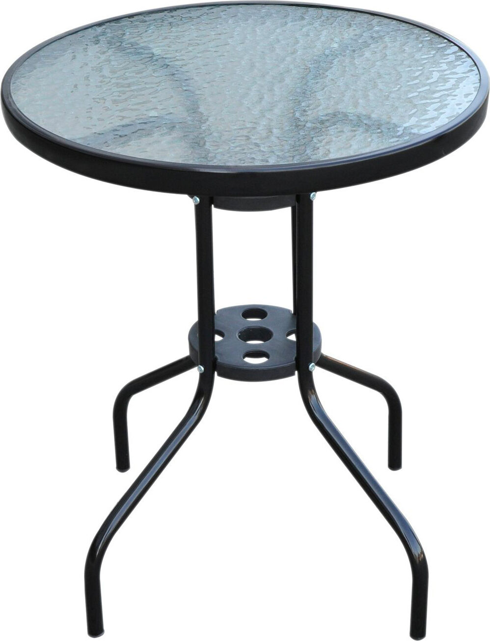 vivagarden 84b147 tavolino da giardino esterno rotondo in ferro con piano in vetro temperato Ø 60x70h cm colore nero - 84b147