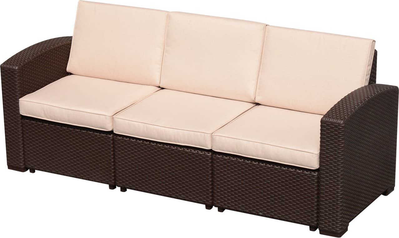 vivagarden 84b160 divano da esterno 3 posti in rattan pe con cuscini 199x71x75 cm colore marrone - 84b160