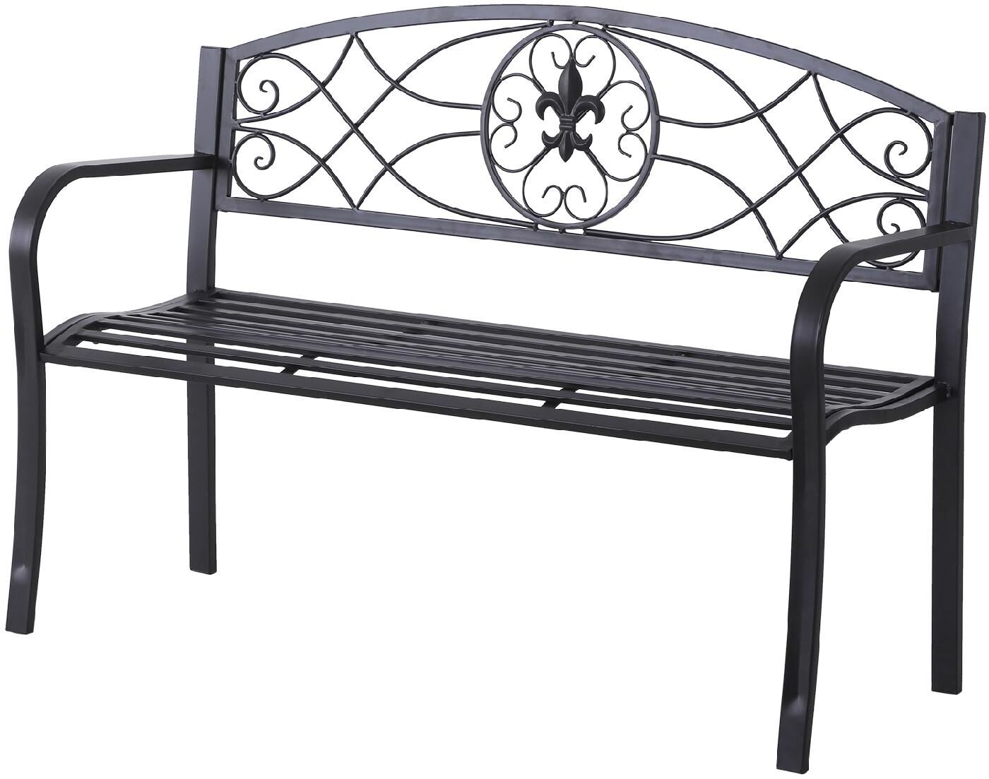 vivagarden 84bd84 panchina da giardino in ferro battuto 2 posti 128x50x91 cm colore nero - 84bd84