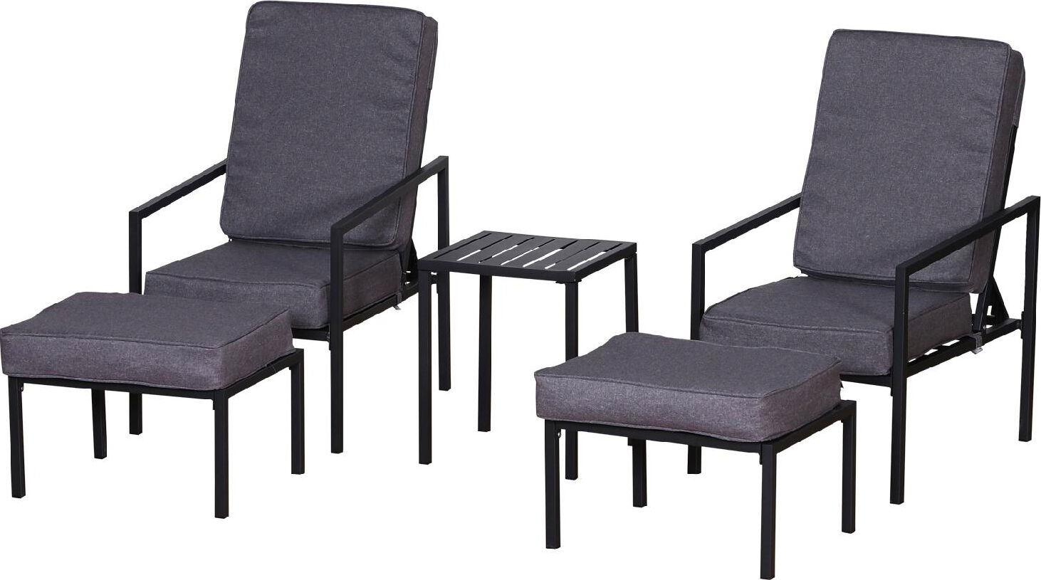 vivagarden 84b358 salotto da giardino set da esterno 5 pezzi con 2 sedie 2 poggiapiedi 1 tavolino colore grigio / nero - 84b358