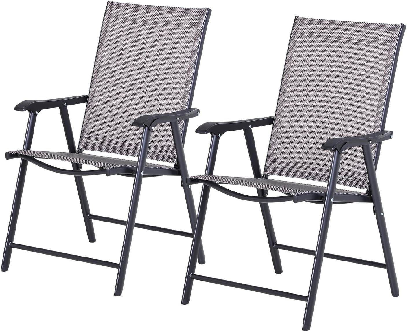 vivagarden 84b381gy sedie da giardino pieghevoli richiudibili set 2 pezzi in acciaio e textilene colore grigio nero - 84b381gy