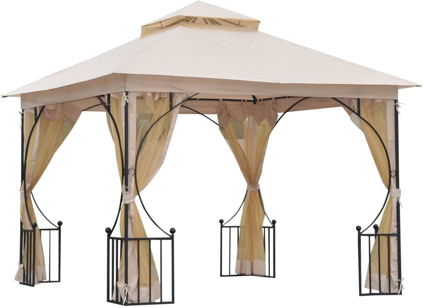 vivagarden 84c005 gazebo giardino 3x3 mt in ferro e poliestere doppio tetto colore beige - 84c005