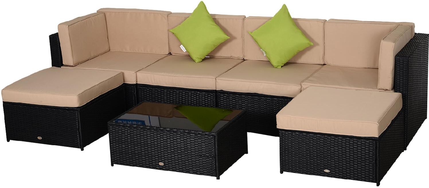 vivagarden 86000dv0d salotto da giardino set da esterno 7 pezzi effetto rattan con 4 poltrone 2 poggiapiedi 1 tavolino colore nero / beige - 86000dv0d