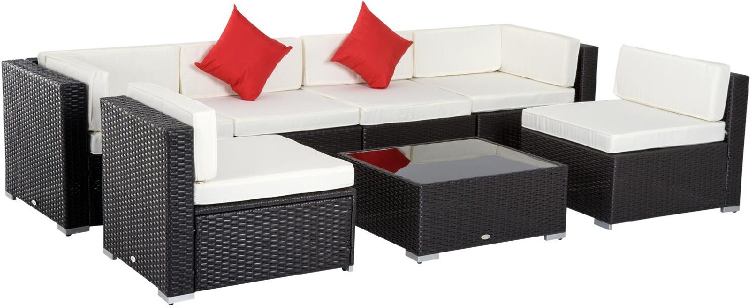 vivagarden 8600d0 set mobili da esterno in rattan 7pz poltrone tavolino con cuscini marrone - 8600d0