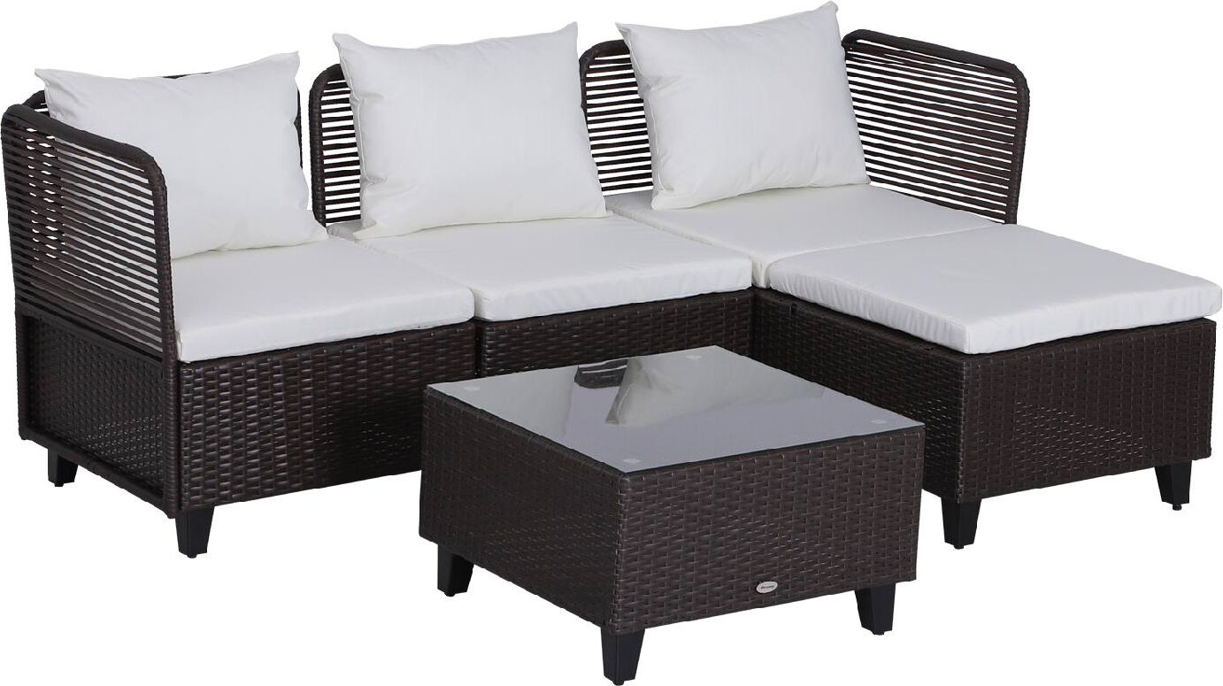 vivagarden 860060 set mobili da giardino esterno 5pz divani tavolino pouf in rattan marrone - 860060