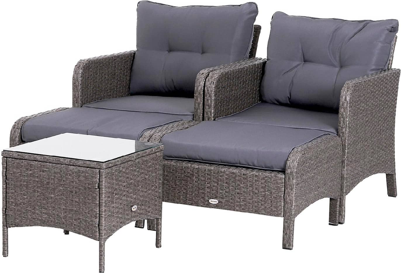 vivagarden 860066 set arredo per esterni divanetti con pouf e tavolino in pe rattan con cuscini grigio - 860066