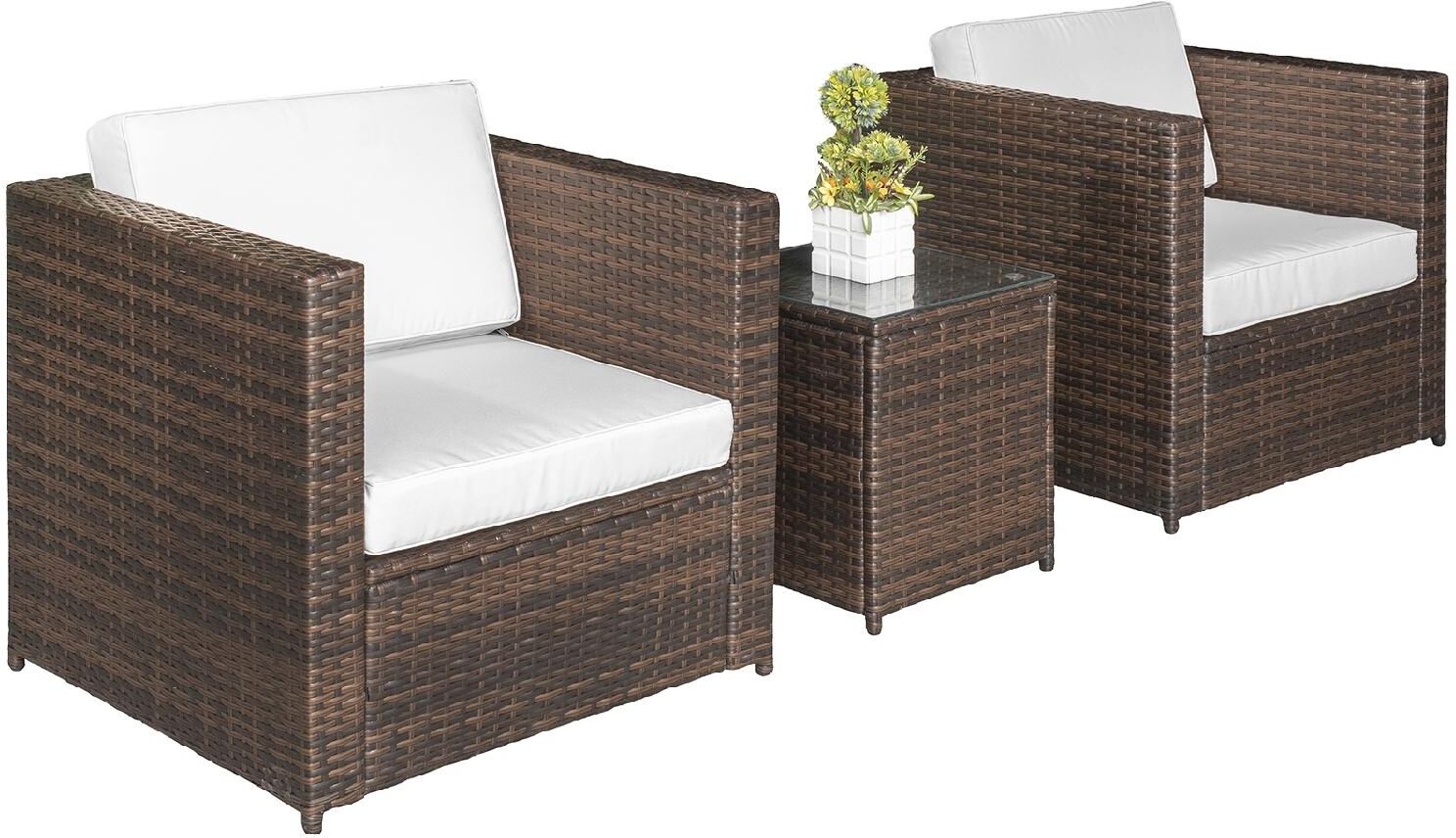 dechome 860073bn set 3 pezzi arredo esterno in rattan pe 2 poltrone e tavolino con piano in vetro colore marrone - 860073bn