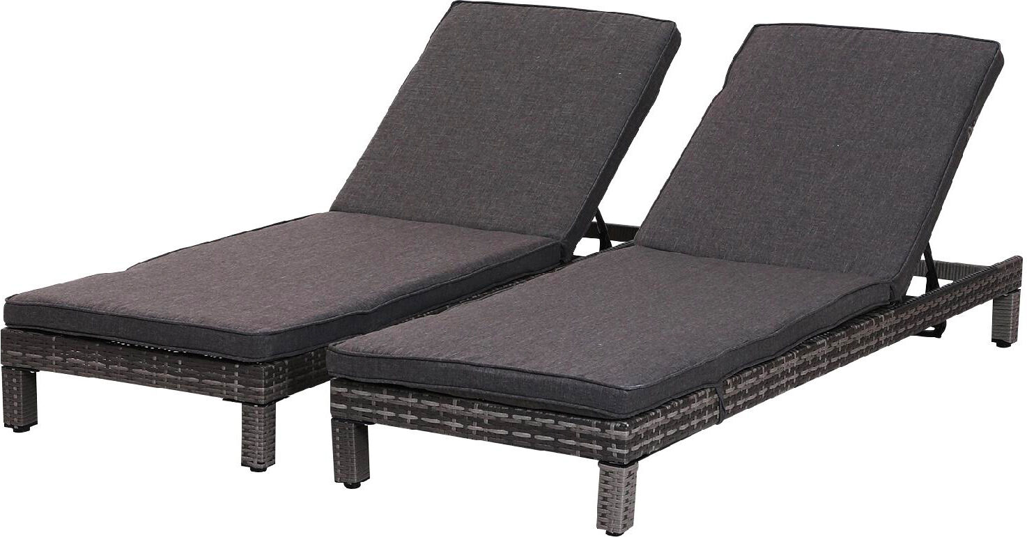 vivagarden 86d015gy set 2 lettini da giardino in pe rattan con cuscino imbottito grigio - 86d015gy