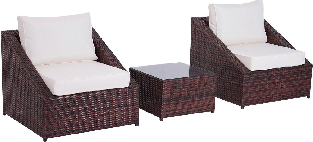 vivagarden 863004 set mobili da giardino in pe rattan con tavolino e 2 poltrone con cuscini marrone - 863004