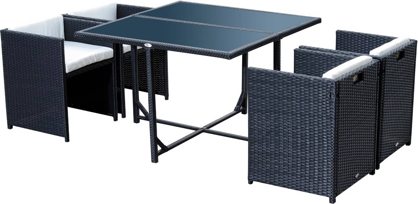 vivagarden 863008 set mobili da giardino in pe rattan tavolo da pranzo con 4 sedie con cuscini nero - 863008