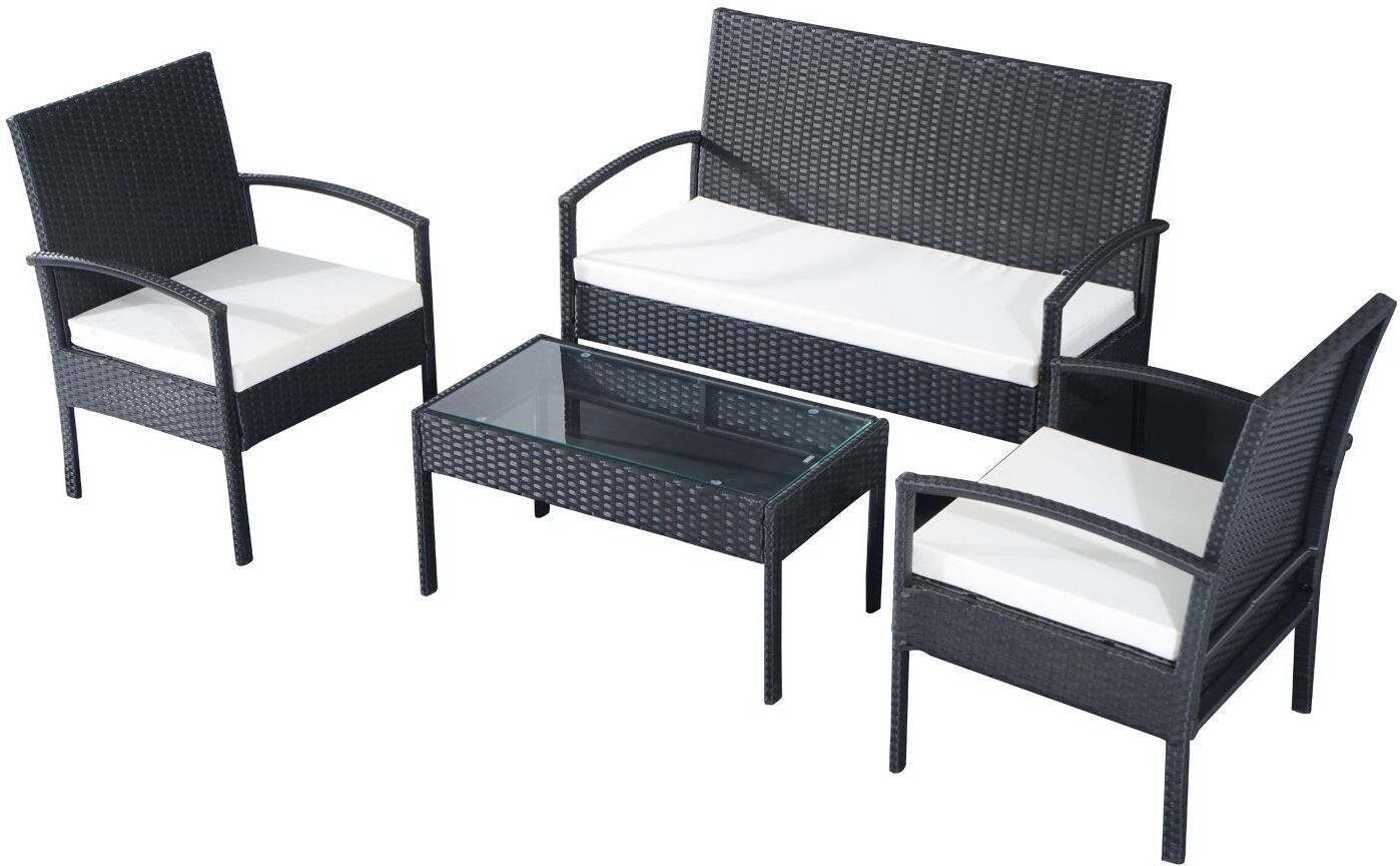 vivagarden 8630d4 set mobili in pe rattan da esterno con tavolino 2 poltrone e divano con cuscini nero - 8630d4