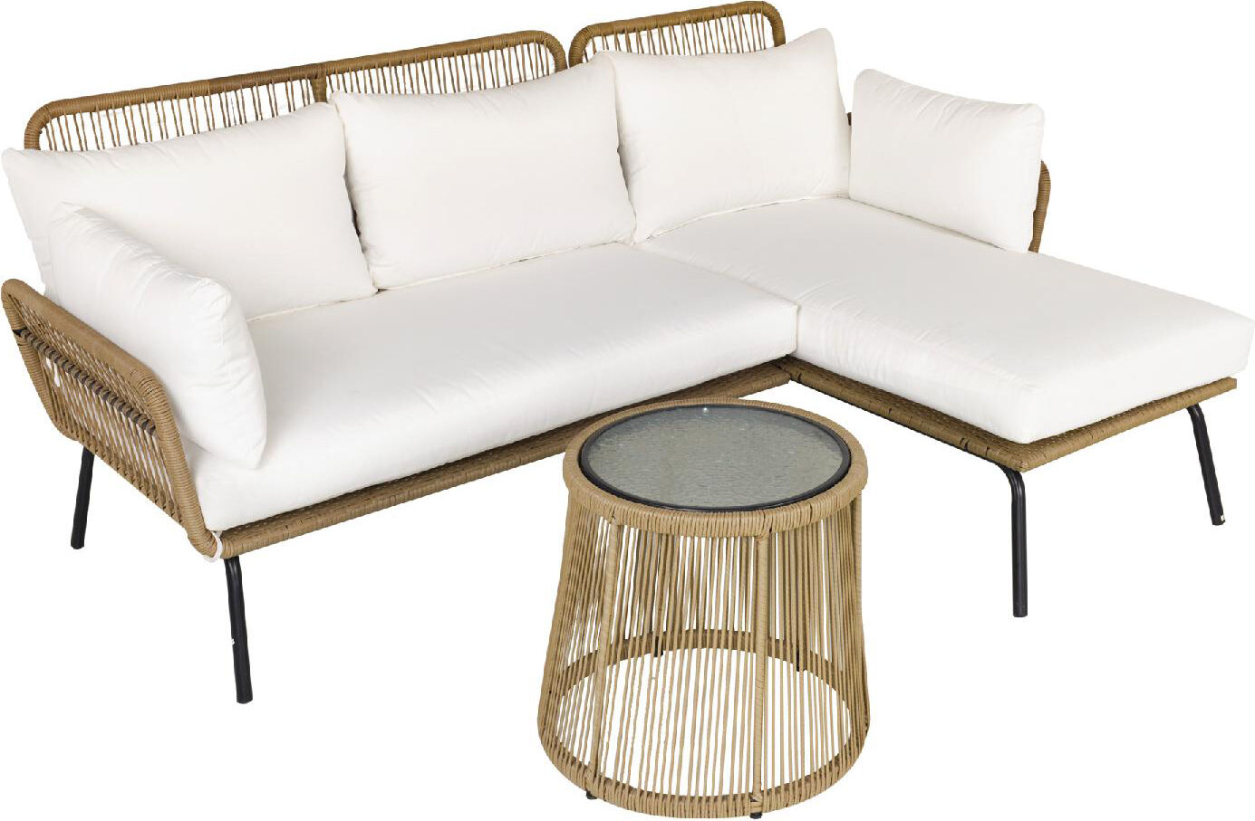 vivagarden d65134 salotto da giardino set da esterno 3 pezzi effetto rattan con divano 2 posti chaise longue e tavolino colore beige / caffè - d65134