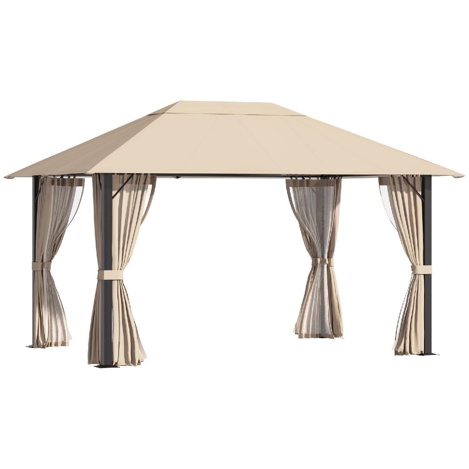 dechome 324v0184c Gazebo Da Giardino 3.98x2.98m In Alluminio E Acciaio Con Prese D'Aria Zanzariera E Tende Khaki - 324v0184c