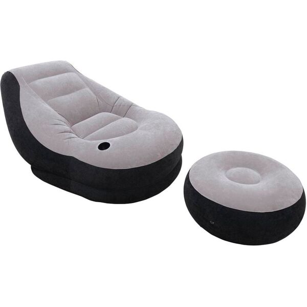 intex 68564 poltrona gonfiabile lettino floccato giardino mare casa con pouf e porta bicchieri - 68564 lounge