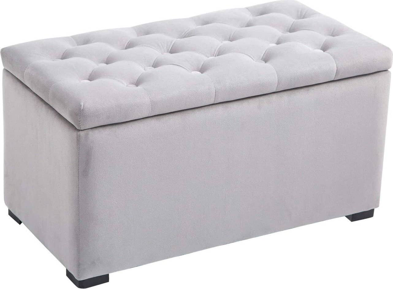 dechome 833160gy cassapanca portaoggetti mu ltiuso con 2 sgabelli pouf in velluto grigio perla - 833160gy