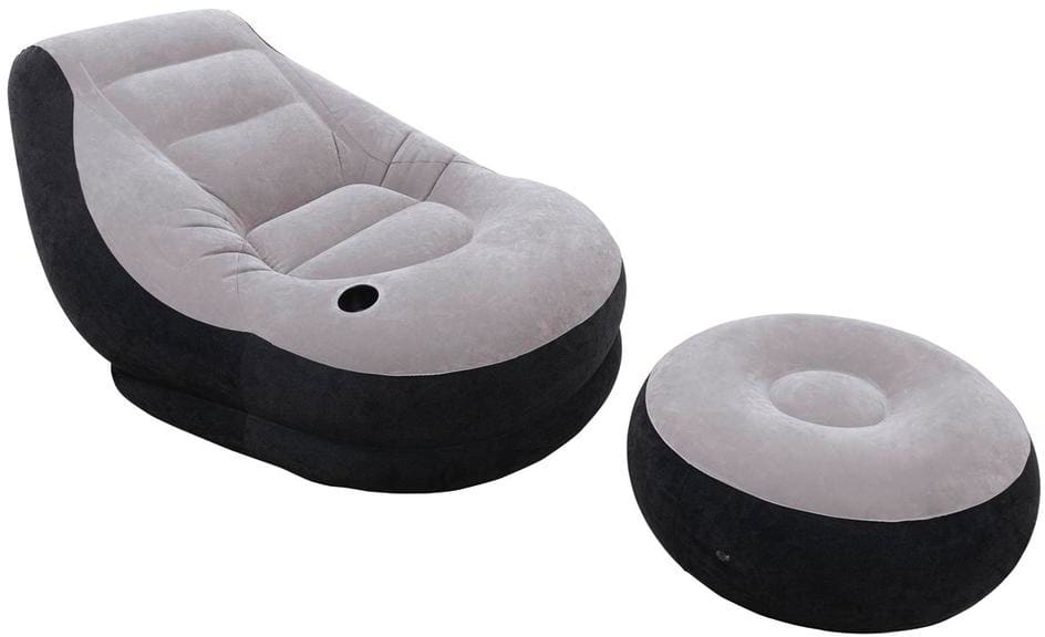 intex 68564 poltrona gonfiabile lettino floccato giardino mare casa con pouf e porta bicchieri - 68564 lounge