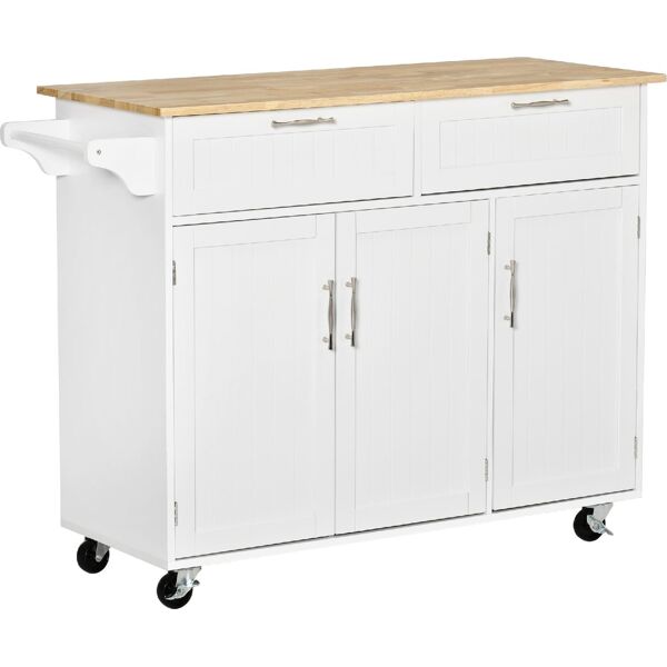 dechome 895dh04 carrello da cucina multiuso in legno e mdf con 2 cassetti 3 antine e 4 ruote 121x46x91 cm colore bianco - 895dh04